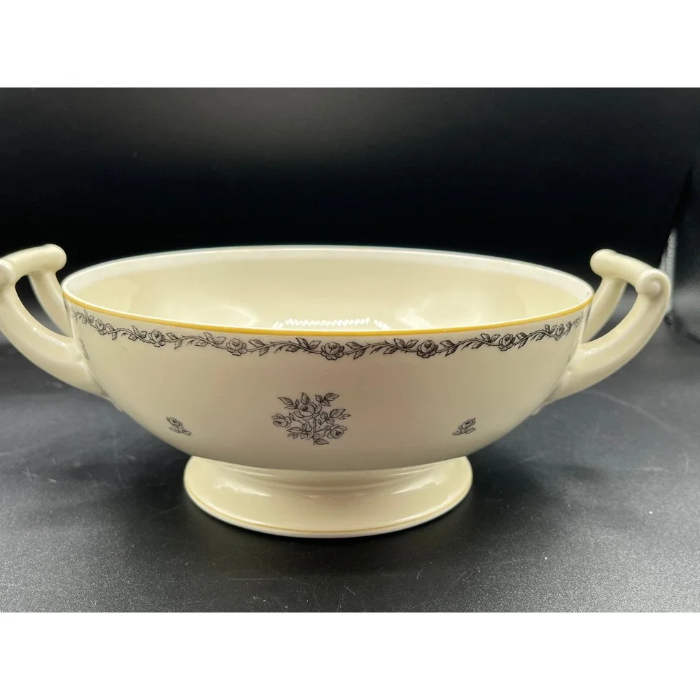 Vtg‎ China Beige Porcelain Soup Tureen Rose Motif Bavaria Tirschenreuth Germany